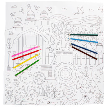 grande affiche à colorier avec crayons - on the farm