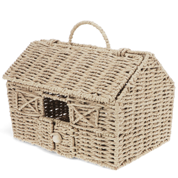 korb aus geflochtenem papier in form eines hauses