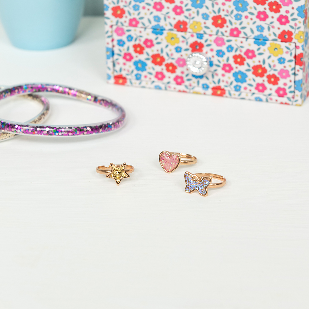 glitter rings (set of 3) - fairies in the garden