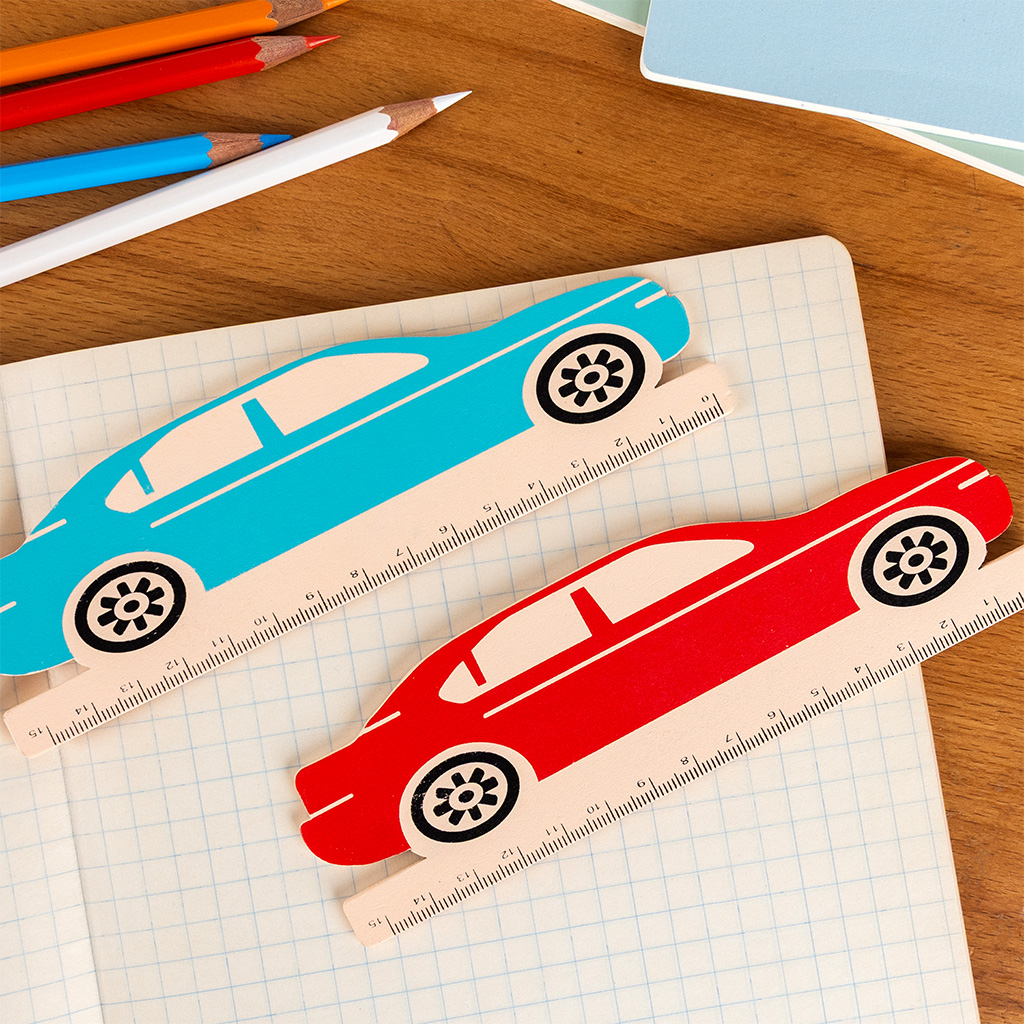 wooden ruler - blue car