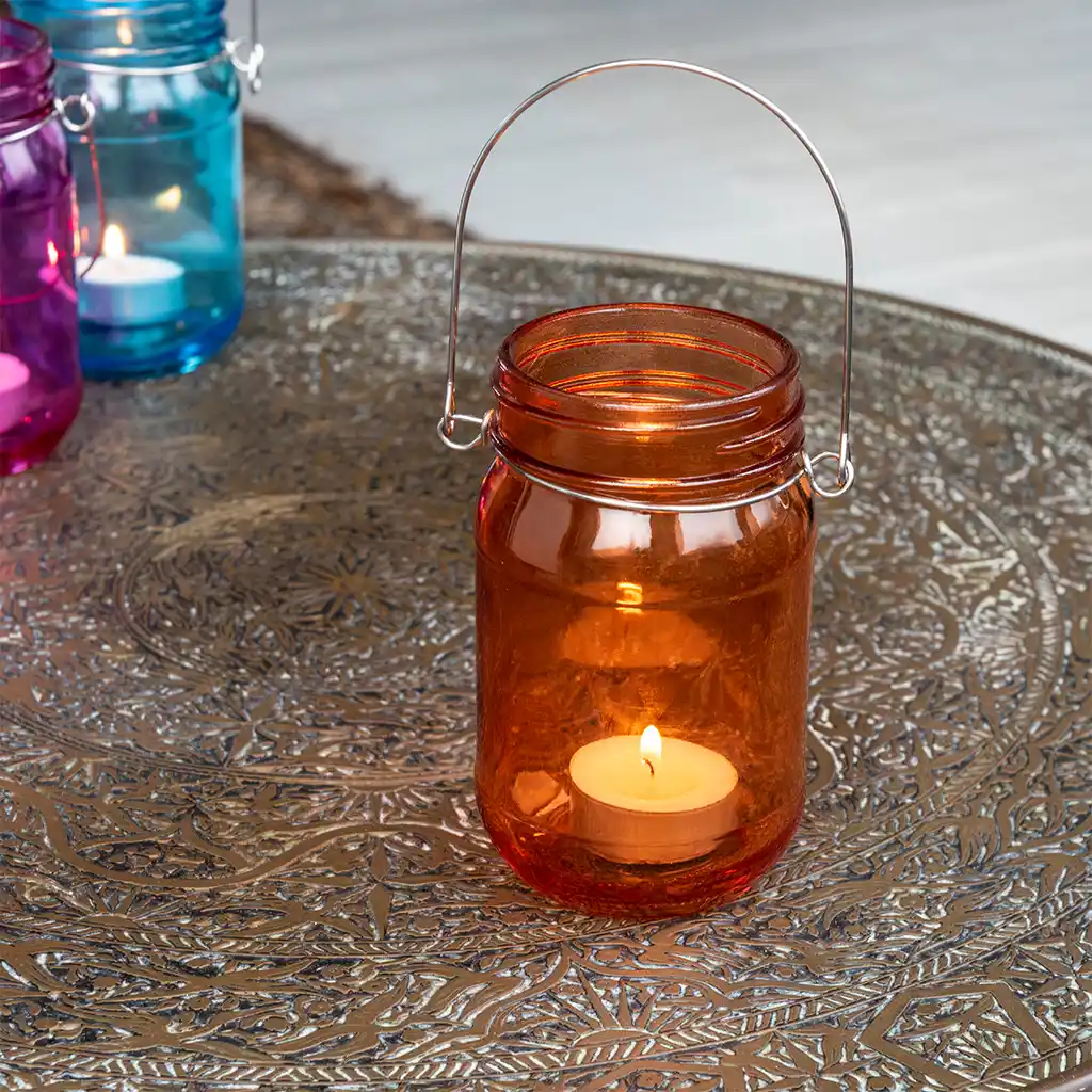 jam jar tealight holder - orange