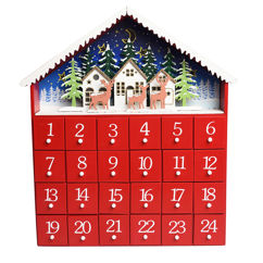 adventskalender aus holz mit led lichtern - rotes haus