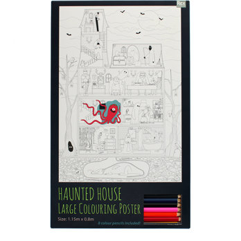 large colouring poster with pencils - haunted house
