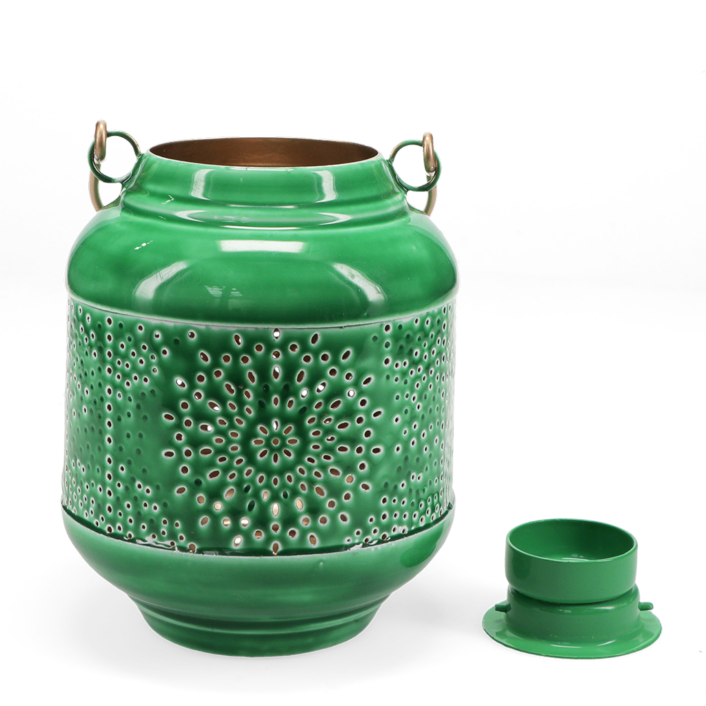 enamel tealight lantern - dark green