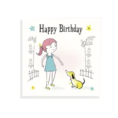 birthday card - girl with dog