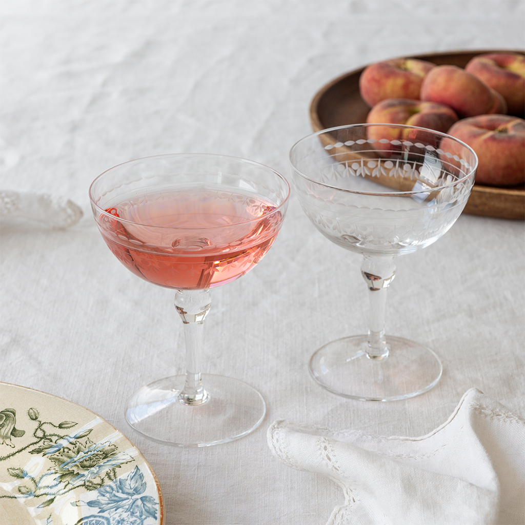 vintage etched coupe glasses 200ml (set of 2) - clear