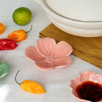 plat à fleurs en céramique 11cm - rose