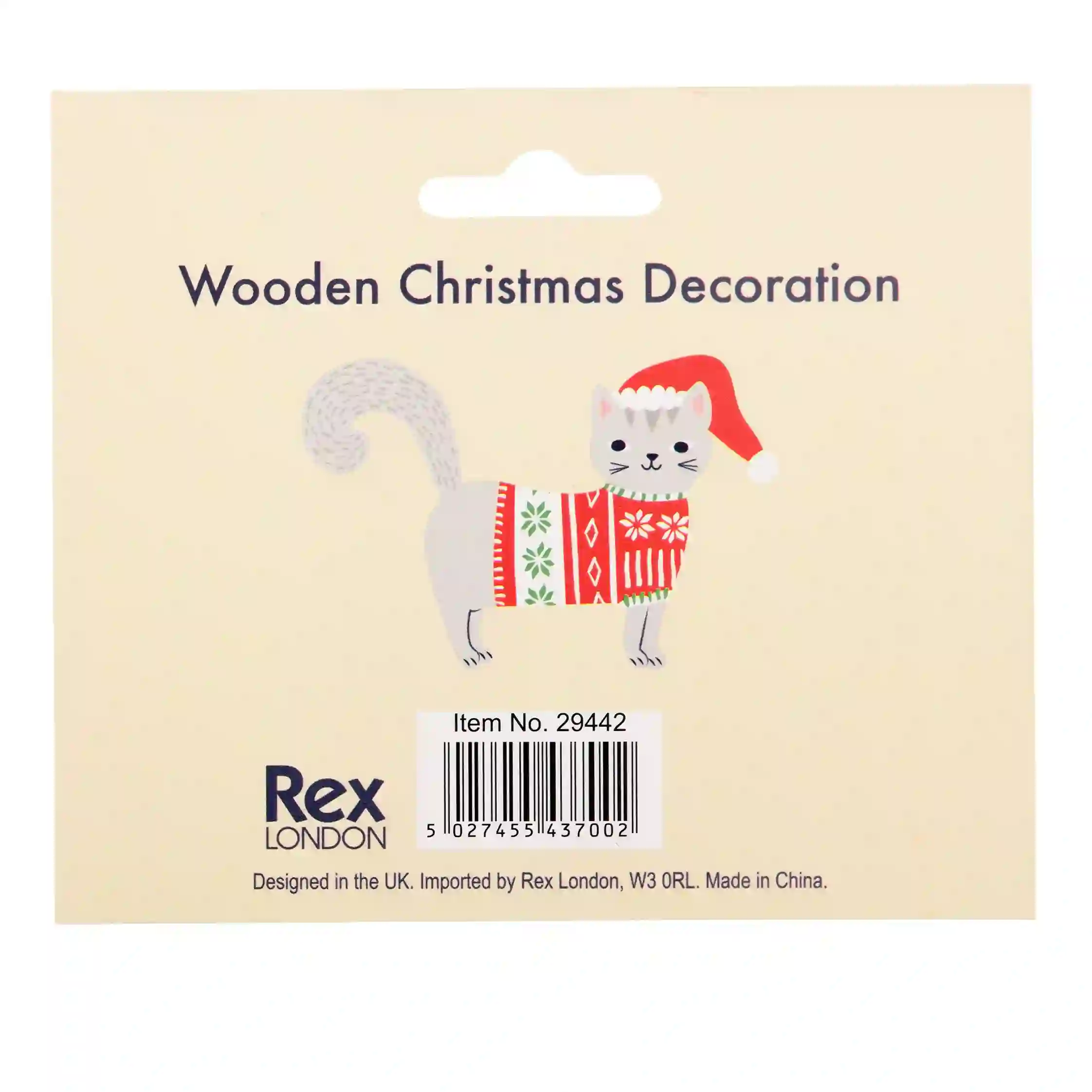 wooden hanging christmas decoration - grey cat