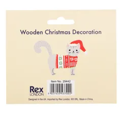 wooden hanging christmas decoration - grey cat