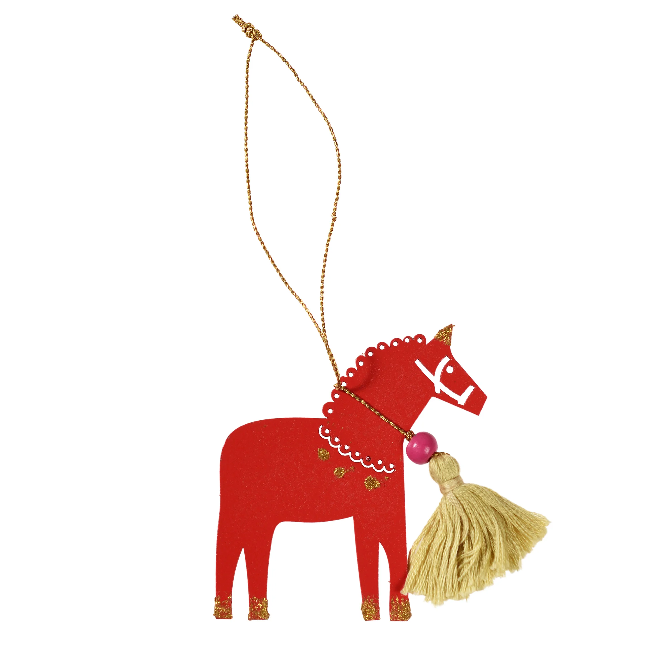 décoration de noël cheval en bois rouge