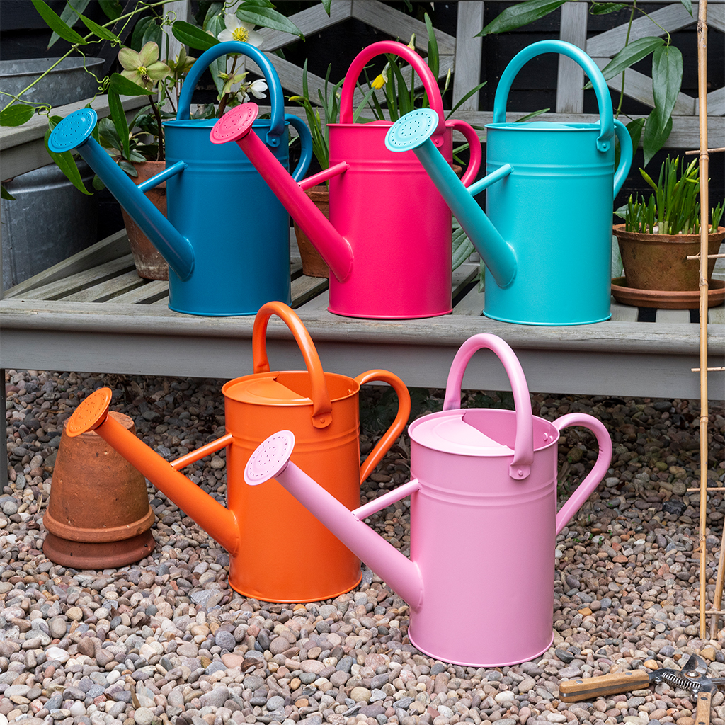 galvanised steel watering can 4.5l - orange