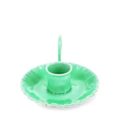 enamel chamberstick candle holder - green