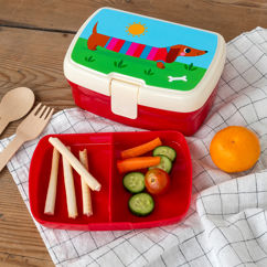 lunchbox mit fach - sunny sausage dog