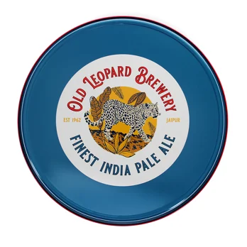 round metal serving tray - old leopard brewery round metal serving tray - old leopard brewery