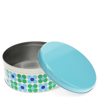 cake storage tin - blue and green daisy