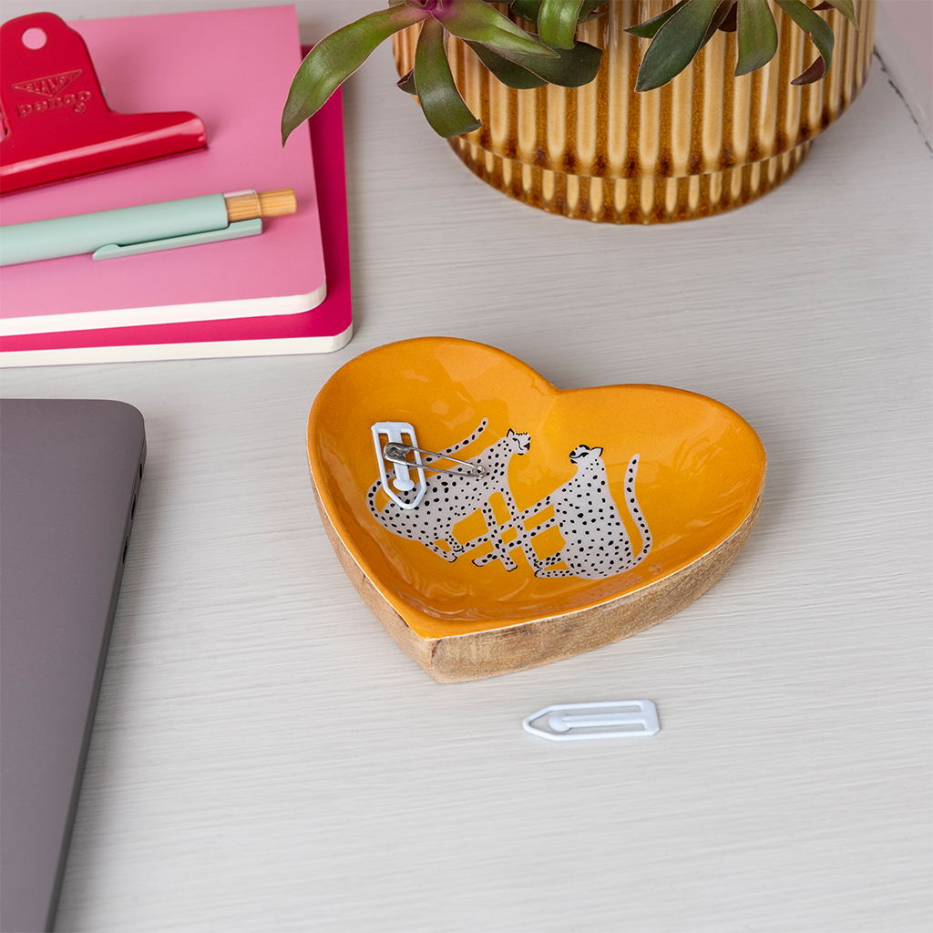 wooden heart-shaped trinket dish - leopards