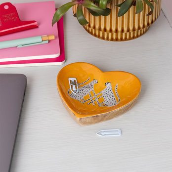 wooden heart-shaped trinket dish - leopards