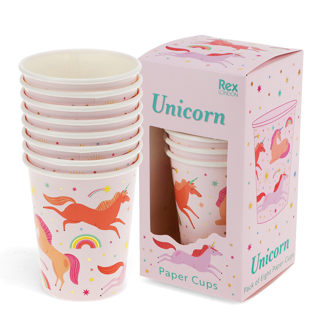 gobelets en carton (lot de 8) - licorne