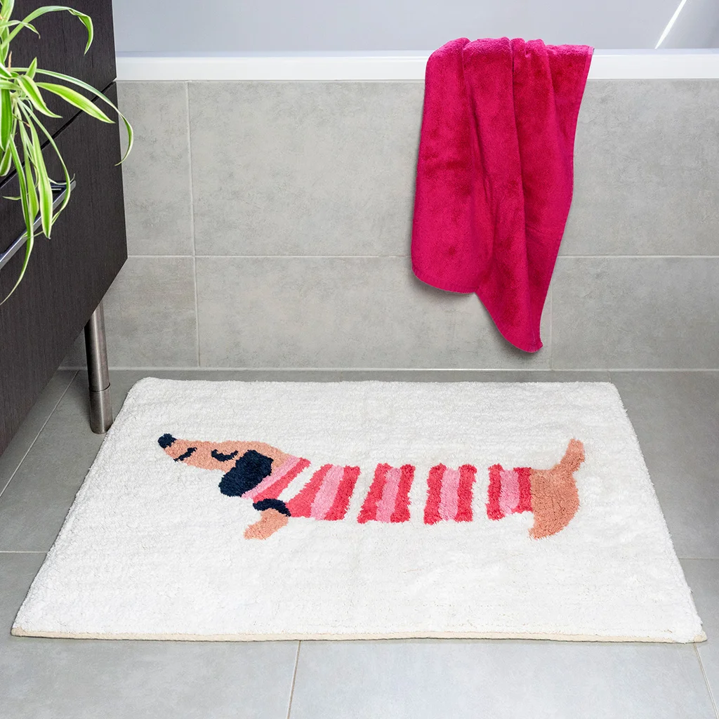 tapis de bain en coton tufté chien saucisse