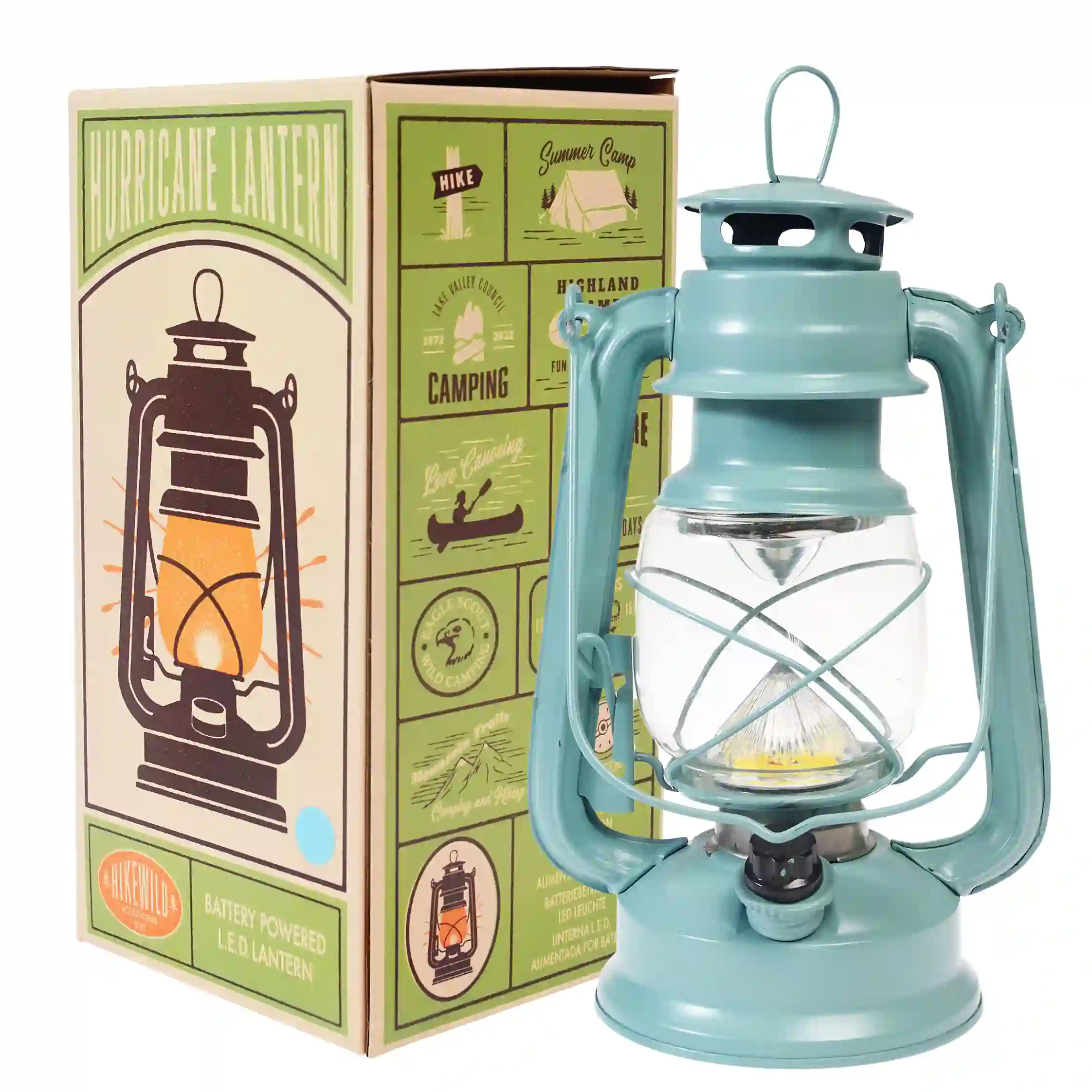 led hurricane lantern - light blue