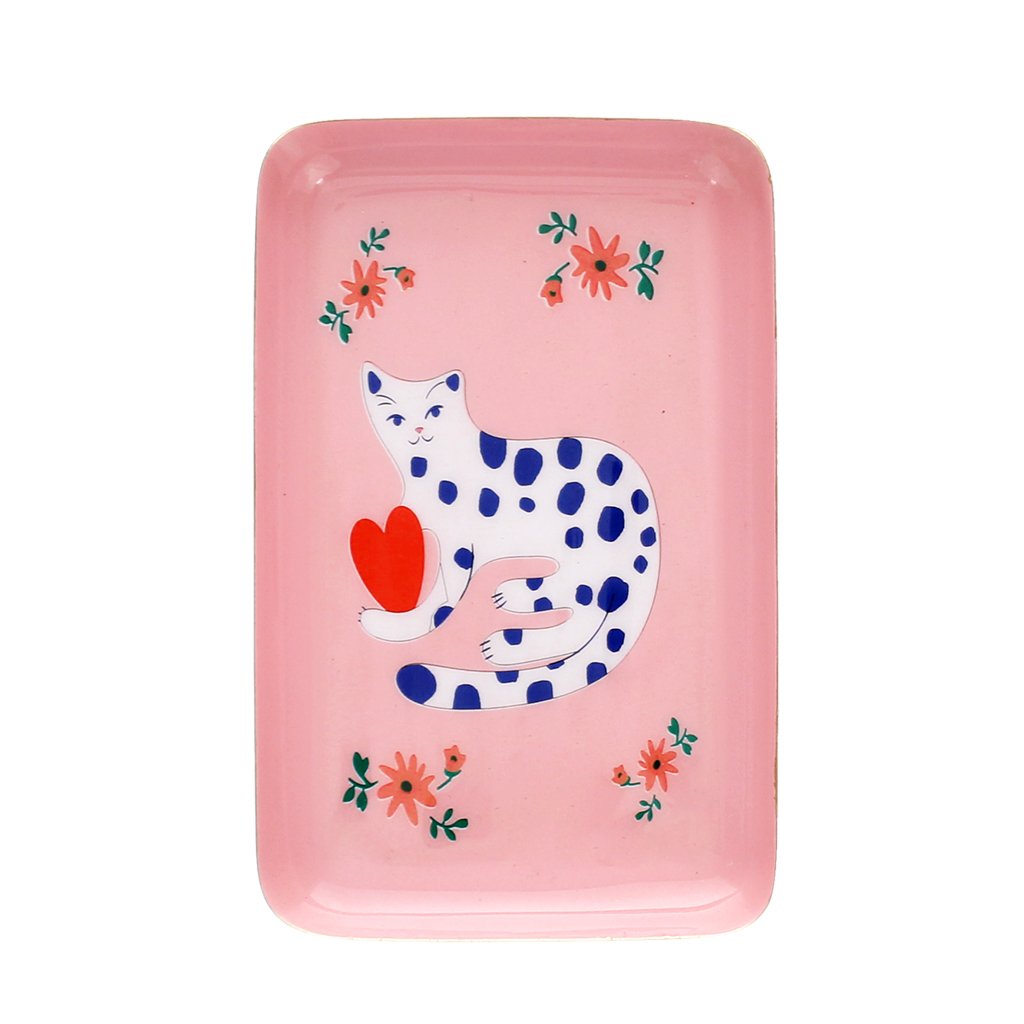 mini rectangular enamel trinket tray - spotty cat