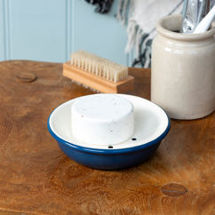 round two-part enamel soap dish - petrol blue