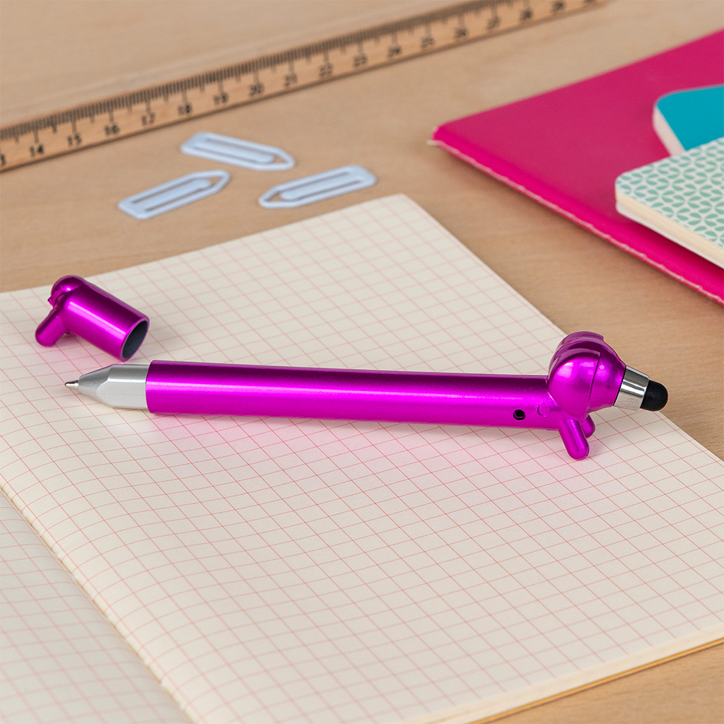 kugelschreiber in dackelform mit touchscreen-stift - pink