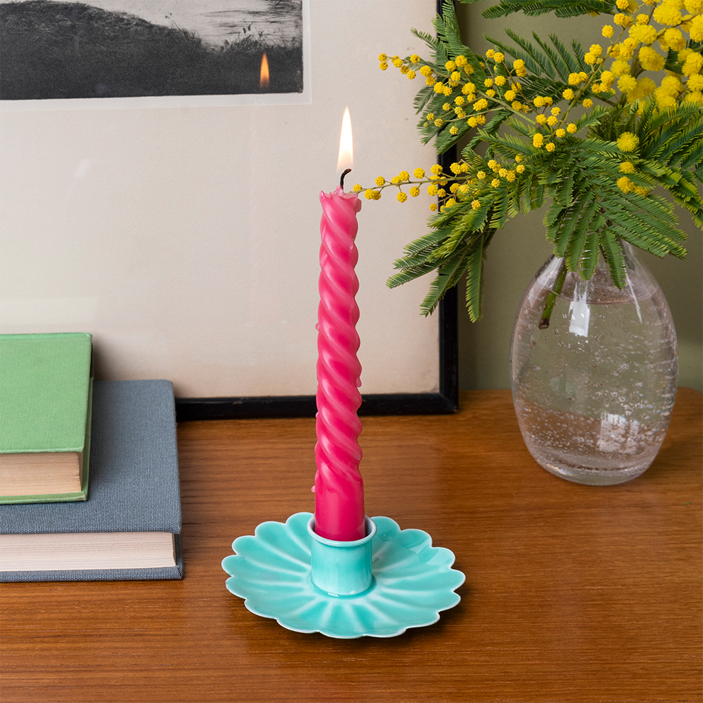 enamel flat flower candle holder - aqua