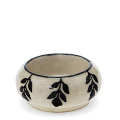 round ceramic tealight holder - black botanical