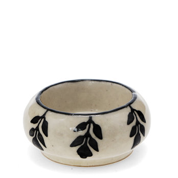 round ceramic tealight holder - black botanical