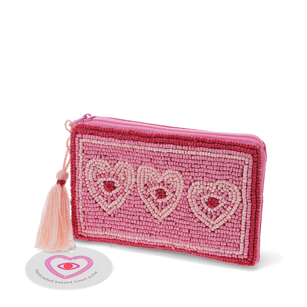 handcrafted beaded coin purse - heart