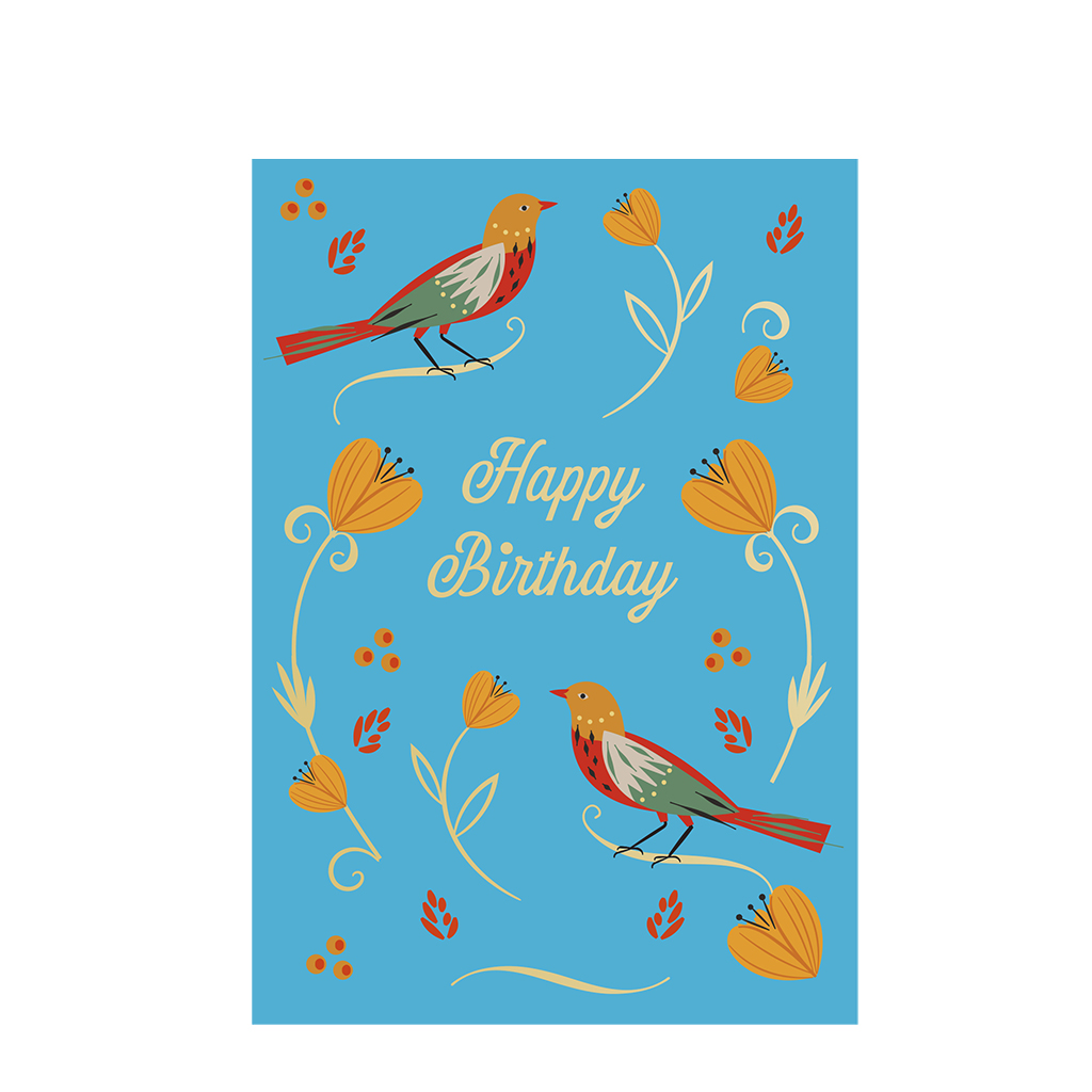 birthday card - flower birds