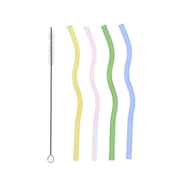 glasstrohhalme mit reinigungsbürste (4-er set) - gewellt (multi-colour)