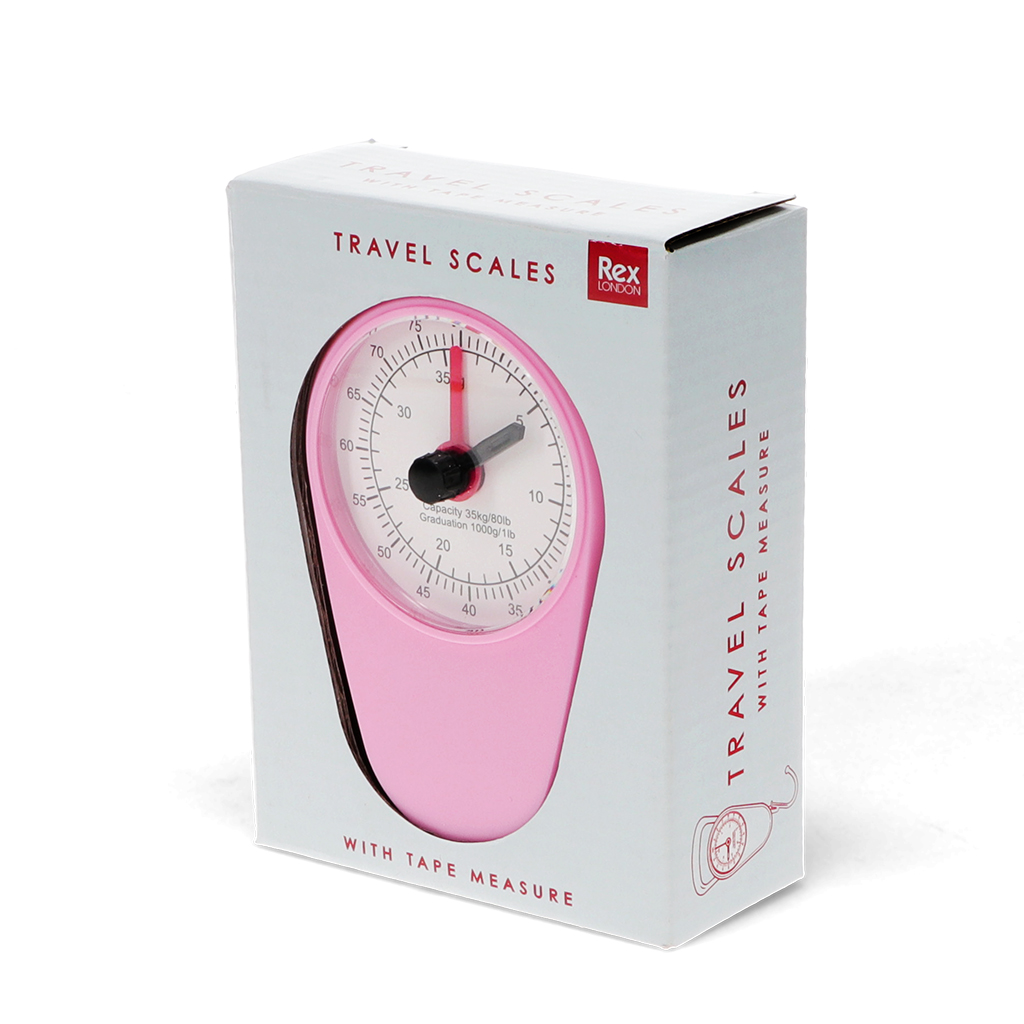 travel scales with tape measure - pink