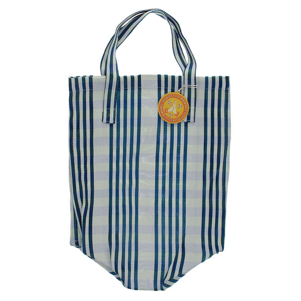 recycled woven shopping bag - white and blue