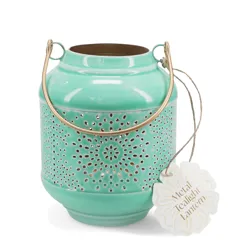 enamel tealight lantern - aqua enamel tealight lantern - aqua