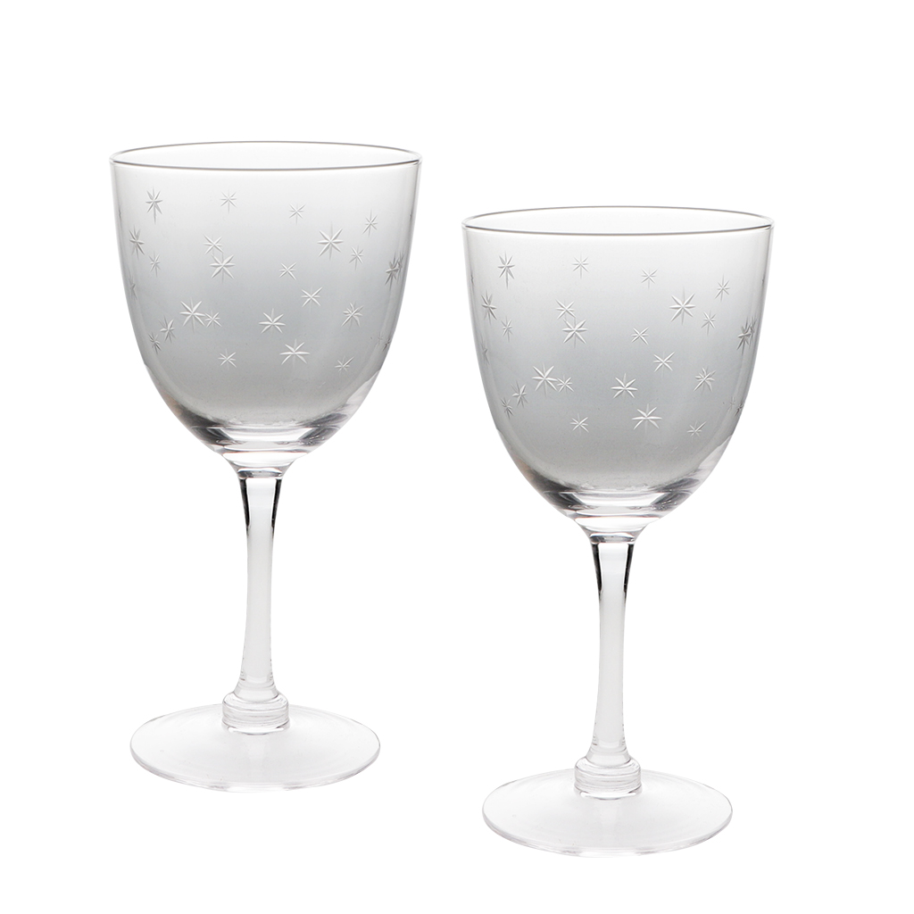 verres à vin gravés étoiles 250ml (lot de 2) - transparent