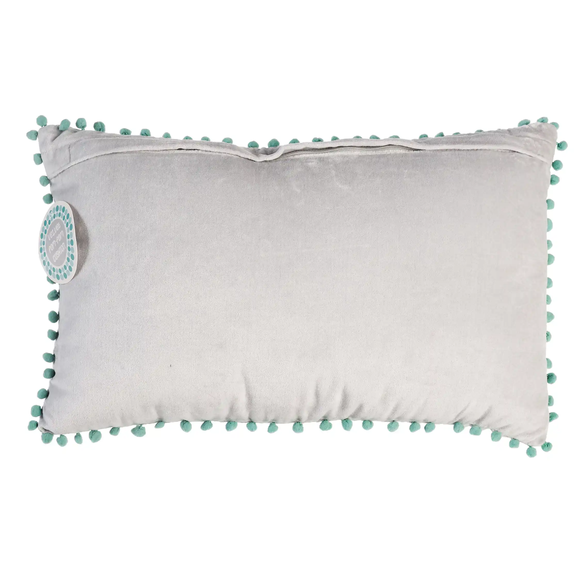 velvet pom pom cushion - grey