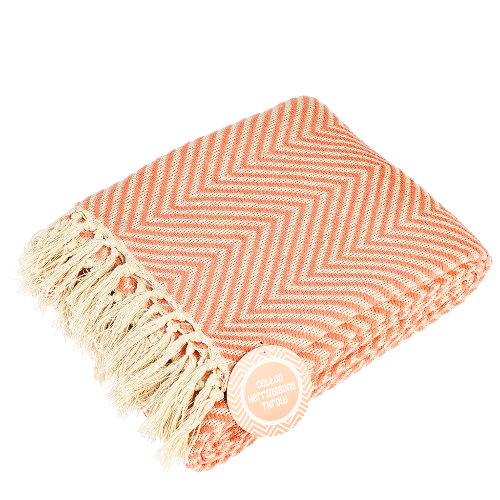 large herringbone throw (225 x 150 cm) - coral