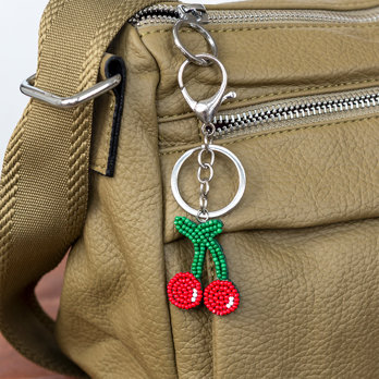 beaded keyring bag charm - cherry
