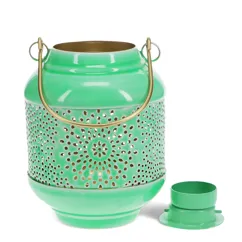 enamel tealight lantern - green enamel tealight lantern - green