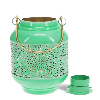 enamel tealight lantern - green enamel tealight lantern - green