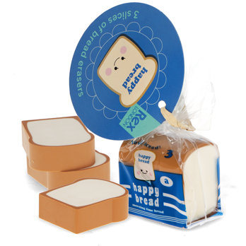 bread erasers (3 slices) - happy bread (blue)