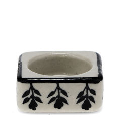 square ceramic tealight holder - black botanical