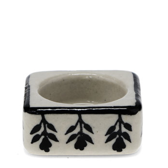 square ceramic tealight holder - black botanical