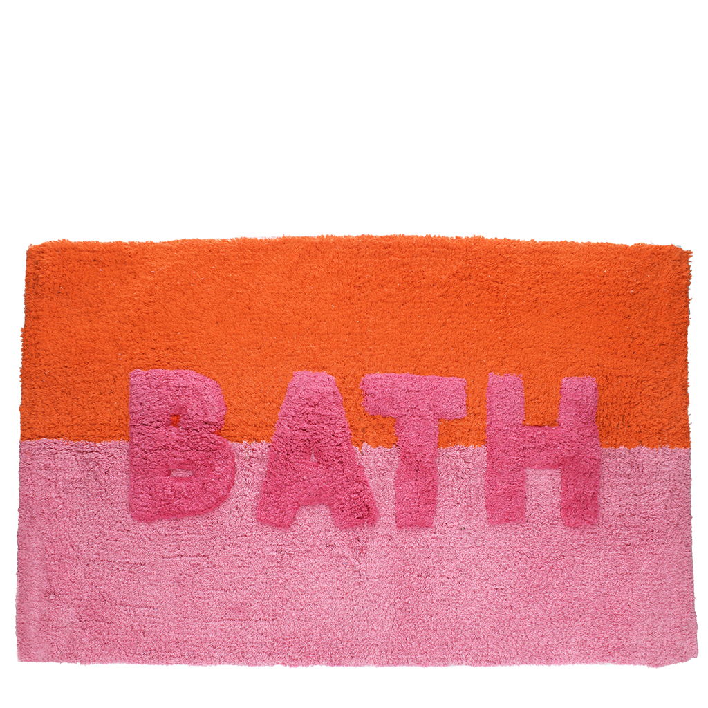 tapis de bain en coton tufté - « bath » orange et rose