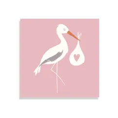 tarjeta cigüeña rosa