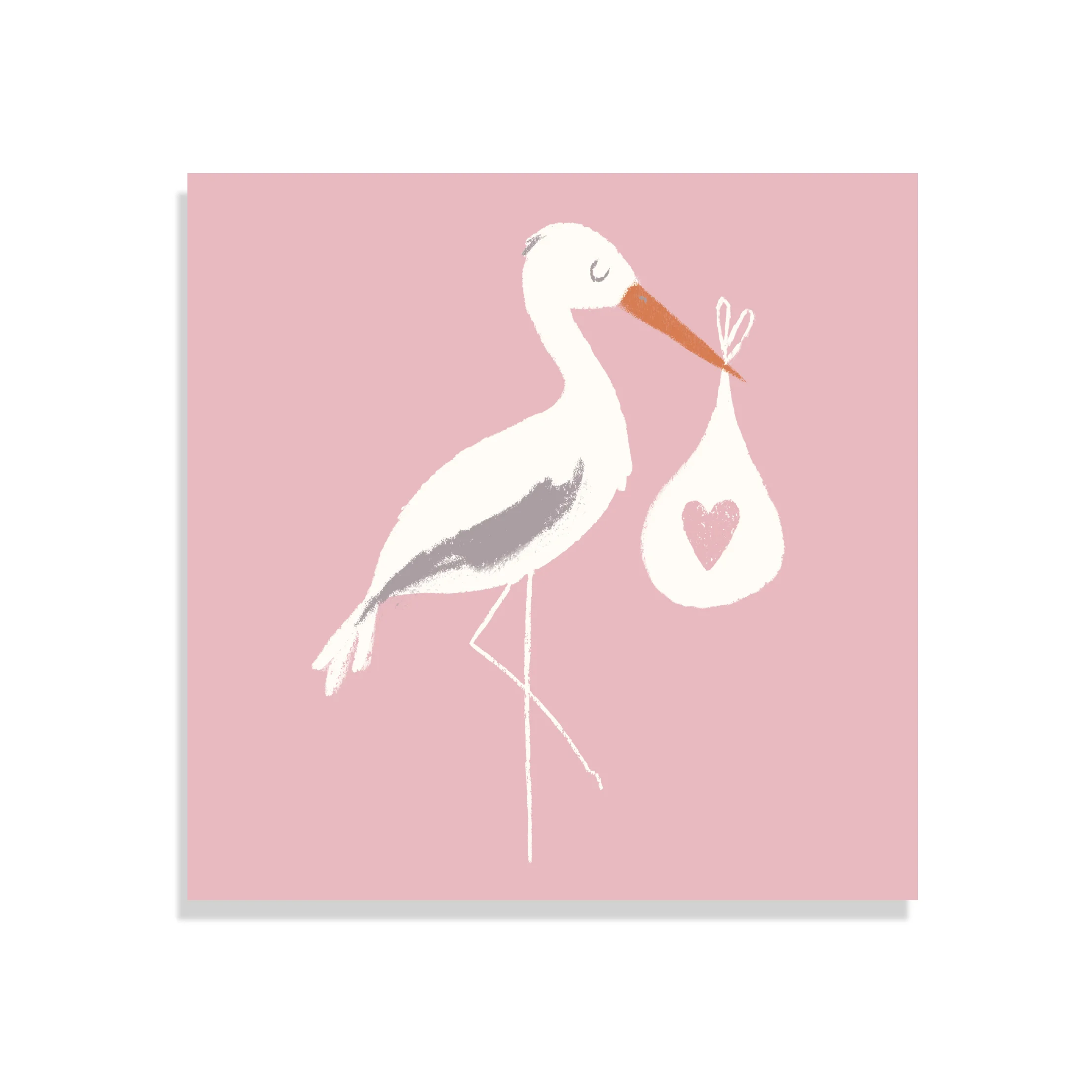 greetings card - pink stork