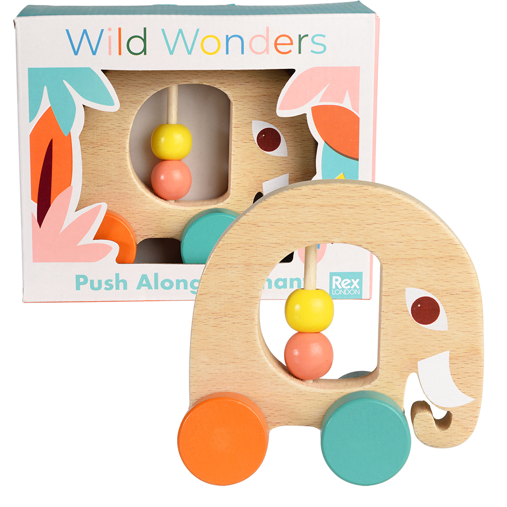 wooden push along elephant - wild wonders