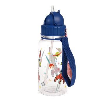 children's water bottle with straw 500ml - space age clear